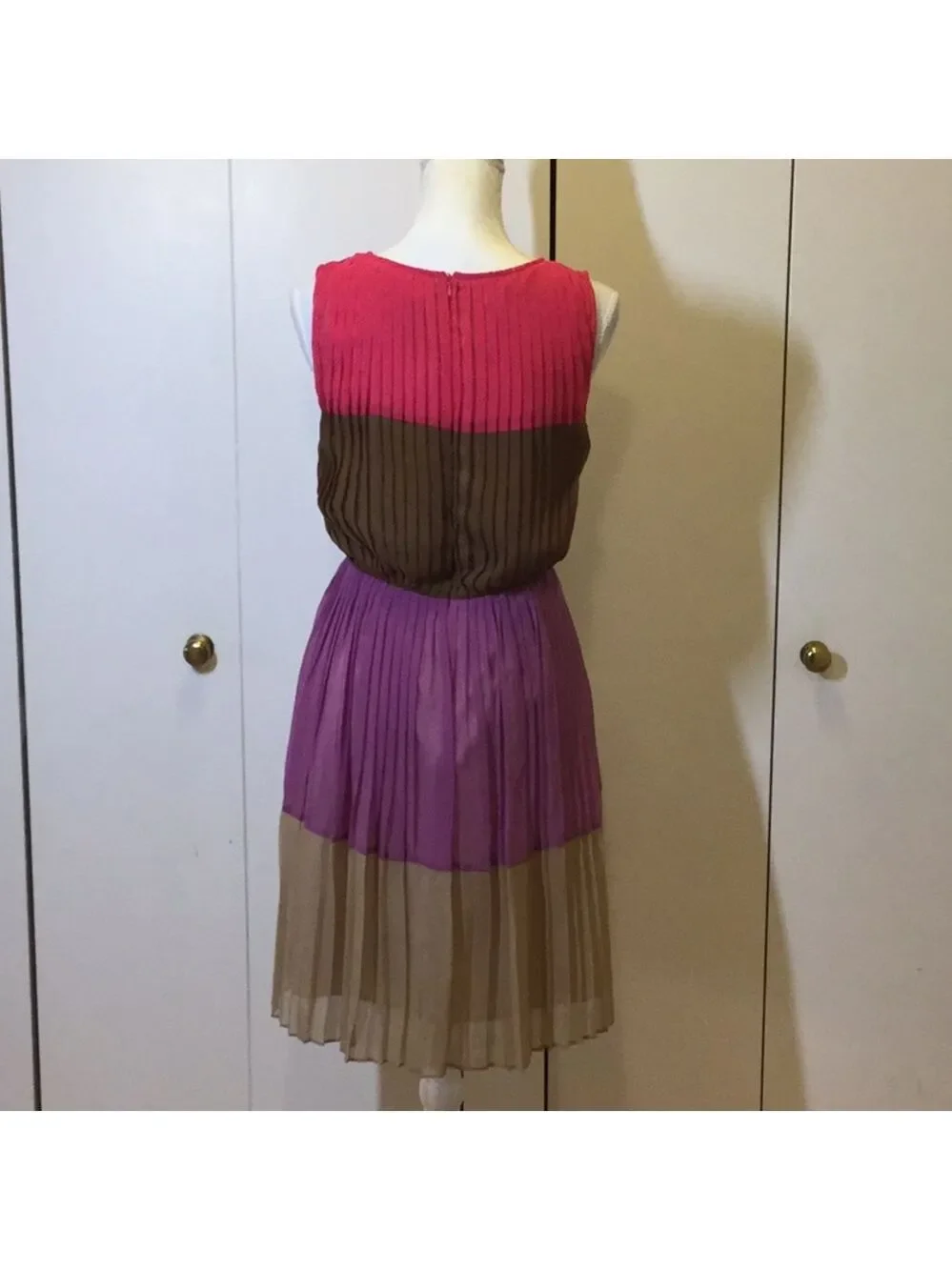 Julie Dillon NY Colorblock Pleated Sleeveless Mini Dress - Pink/Brown /Tan, sz 0 - Picture 5 of 7